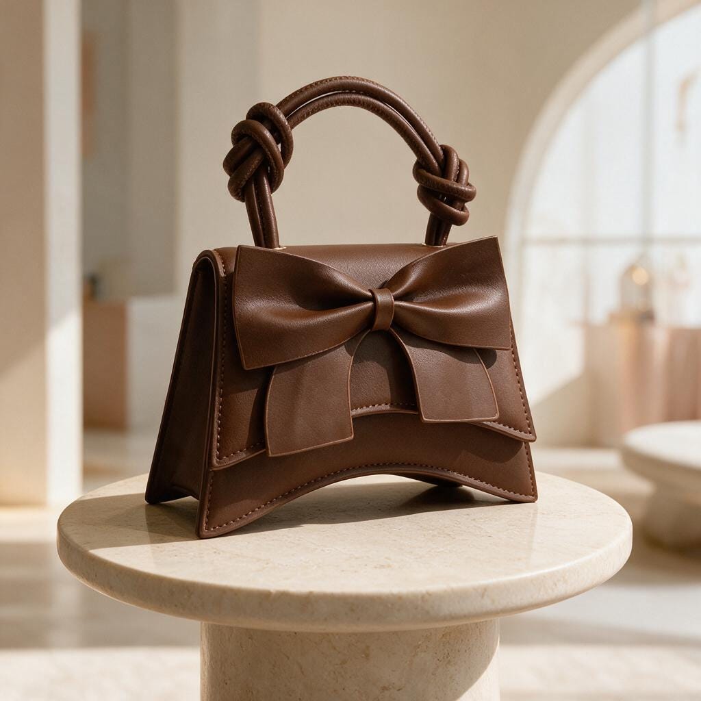 Brown Bow Handbag, Structured Top Handle Purse, Large Bow Shoulder Bag, Elegant Crossbody Bag, Feminine Brown Purse