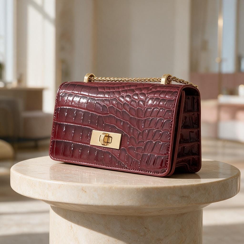 Burgundy Shoulder Bag, Croc Embossed Purse, Wine Red Handbag, Chain Strap Bag, Structured Flap Purse, Elegant Evening Bag