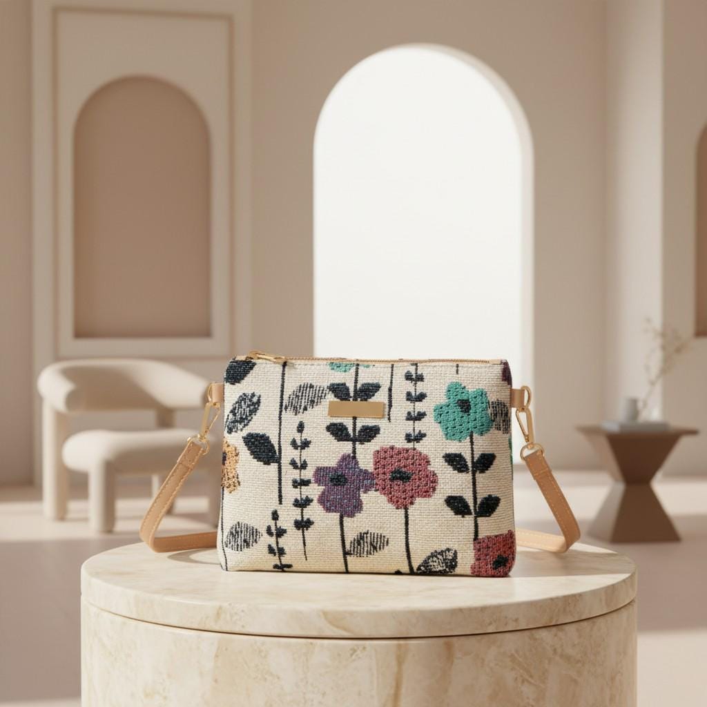 Colorful Floral Crossbody Bag, Botanical Shoulder Purse, Women's Printed Bag