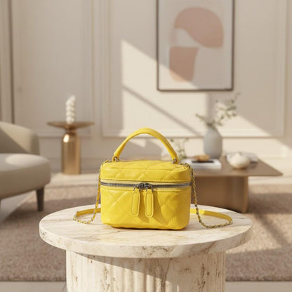 Yellow Quilted Crossbody Bag, Mini Top Handle Purse, Small Shoulder Bag, Y2K Handbag