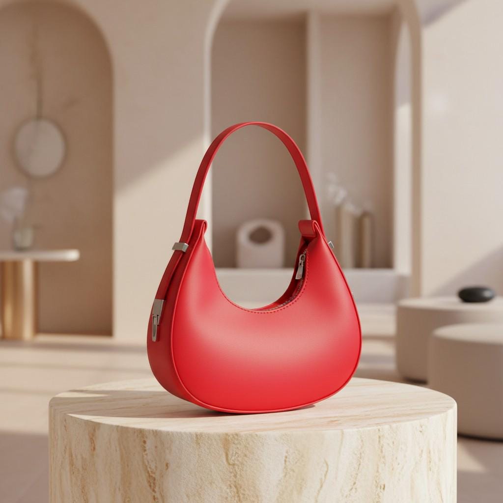 Red Crescent Shoulder Bag, Women's Red Hobo Bag, Minimalist Handbag, Half Moon Purse, Y2K Underarm Bag, Chic Everyday Bag
