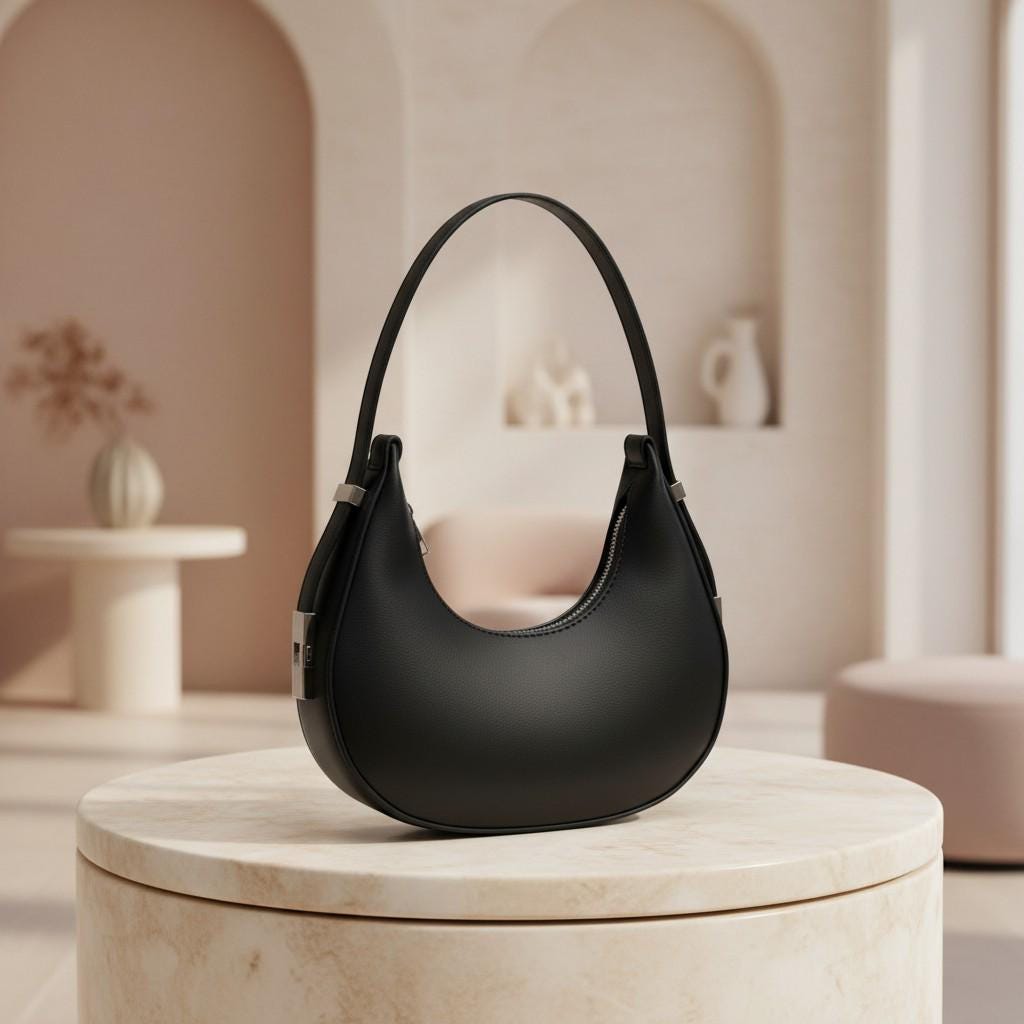 Black Crescent Shoulder Bag, Minimalist Hobo Bag, Women's Black Handbag, Chic Everyday Purse, Y2K Underarm Bag