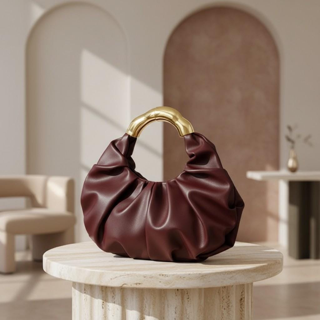 Brown Ruched Hobo Bag, Top Handle Handbag, Slouchy Shoulder Purse, Chocolate Brown Bag, Elegant Women's Handbag