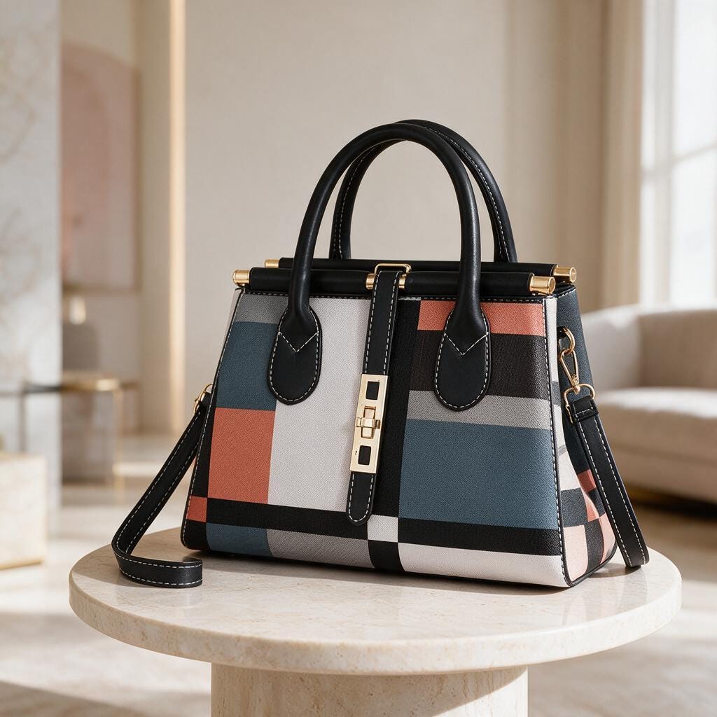 Geometric Tote Bag, Color Block Handbag, Women's Structured Purse, Top Handle Shoulder Bag, Modern Everyday Bag