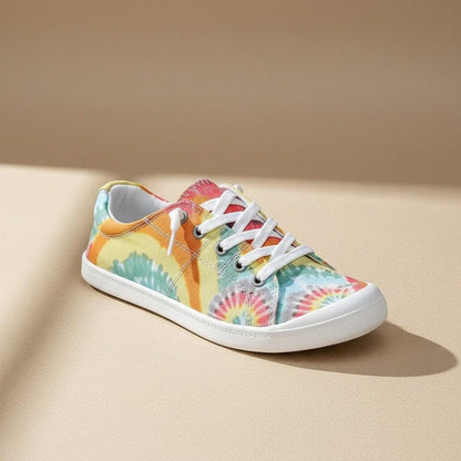 Tie Dye Sneakers for Women, Colorful Rainbow Low Top Shoes, Retro Lace Up Sneakers