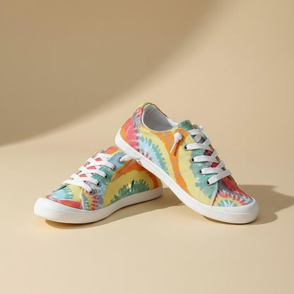 Tie Dye Sneakers for Women, Colorful Rainbow Low Top Shoes, Retro Lace Up Sneakers