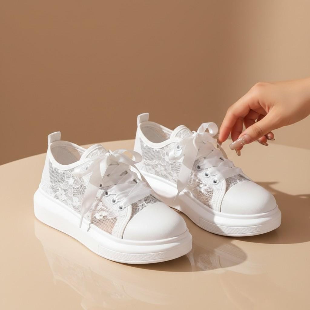 Lace Bridal Sneakers, White Wedding Shoes for Bride, Romantic Wedding Sneakers, Lace Up Platform Shoes, Bridal Reception Shoes