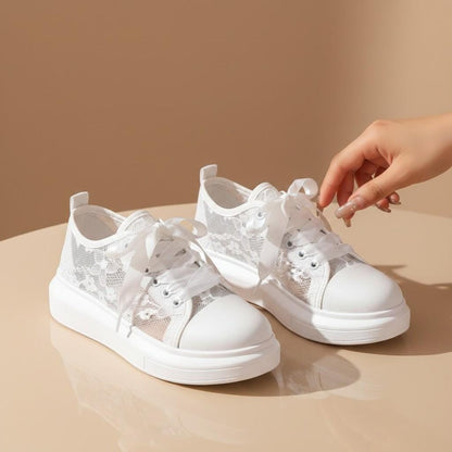 Lace Bridal Sneakers, White Wedding Shoes for Bride, Romantic Wedding Sneakers, Lace Up Platform Shoes, Bridal Reception Shoes