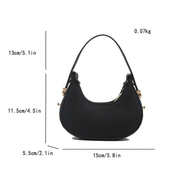 Black Crescent Shoulder Bag, Pebbled Hobo Purse, Textured Half Moon Handbag, Gold Hardware Bag, Minimalist Everyday Purse