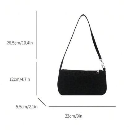 Black Leopard Shoulder Bag, Small Crossbody Purse, Y2K Underarm Bag, Minimalist Everyday Handbag