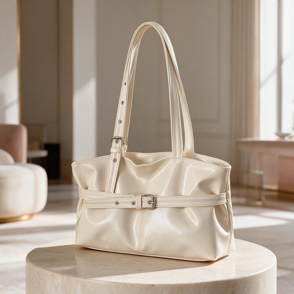 Cream Shoulder Tote Bag, Minimalist Handbag, Y2K Everyday Purse, Ivory Large Bag