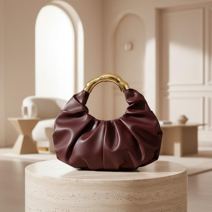 Brown Ruched Hobo Bag, Top Handle Handbag, Slouchy Shoulder Purse, Chocolate Brown Bag, Elegant Women's Handbag