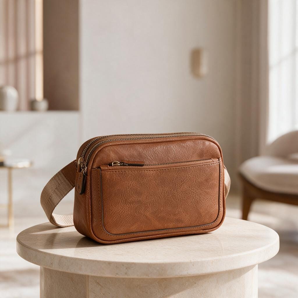 Brown Crossbody Bag, Small Sling Bag for Women, Camel Shoulder Purse, Minimalist Everyday Bag, Compact Travel Crossbody