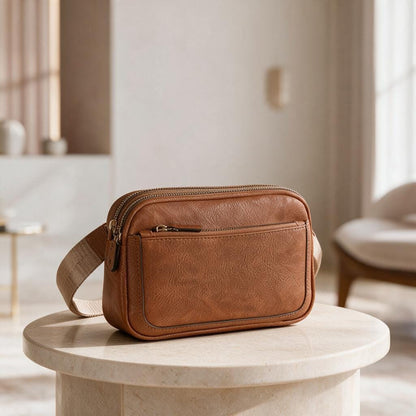 Brown Crossbody Bag, Small Sling Bag for Women, Camel Shoulder Purse, Minimalist Everyday Bag, Compact Travel Crossbody