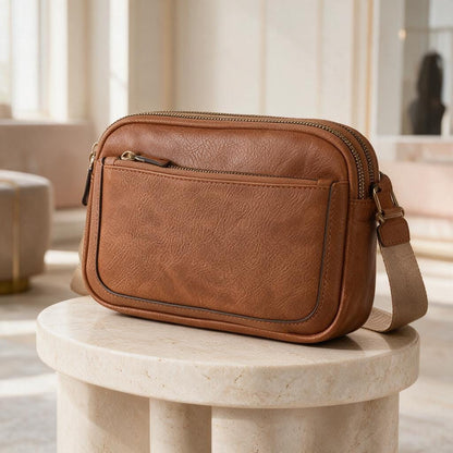 Brown Crossbody Bag, Small Sling Bag for Women, Camel Shoulder Purse, Minimalist Everyday Bag, Compact Travel Crossbody