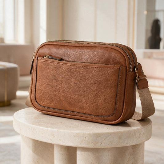 Brown Crossbody Bag, Small Sling Bag for Women, Camel Shoulder Purse, Minimalist Everyday Bag, Compact Travel Crossbody