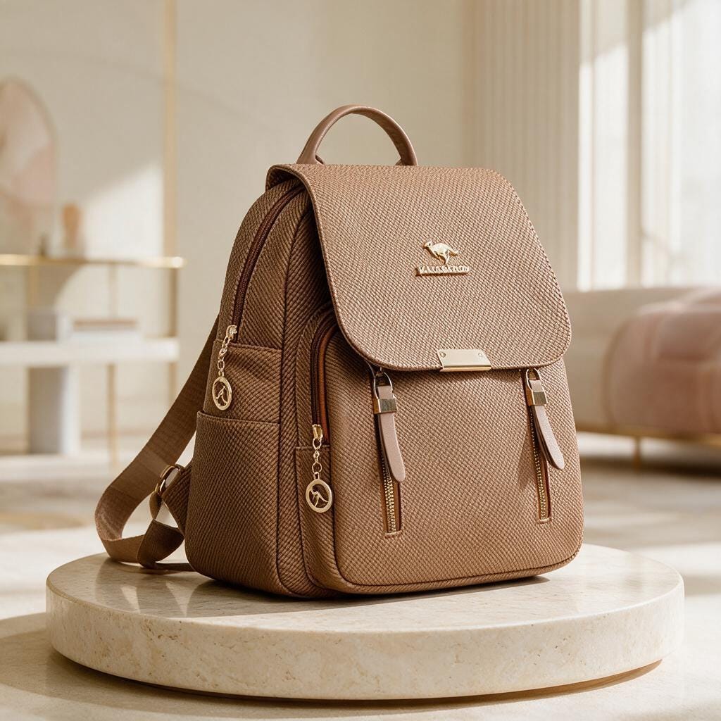 Brown Women's Backpack, Tan Flap Backpack, Chic Everyday Daypack, Small Casual Backpack, Structured City Bag, Travel Purse