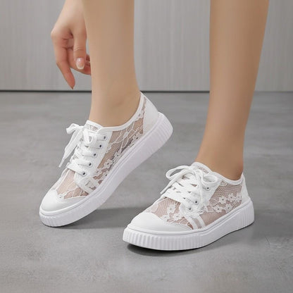 White Floral Lace Sneakers for Women, Romantic Low Top Shoes, Bridal Wedding Sneakers