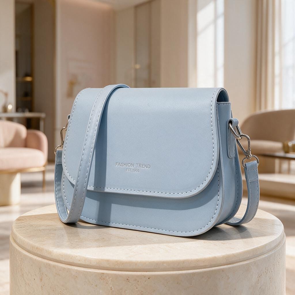 Light Blue Flap Shoulder Bag, Structured Crossbody Purse, Pastel Blue Handbag, Minimalist Everyday Bag