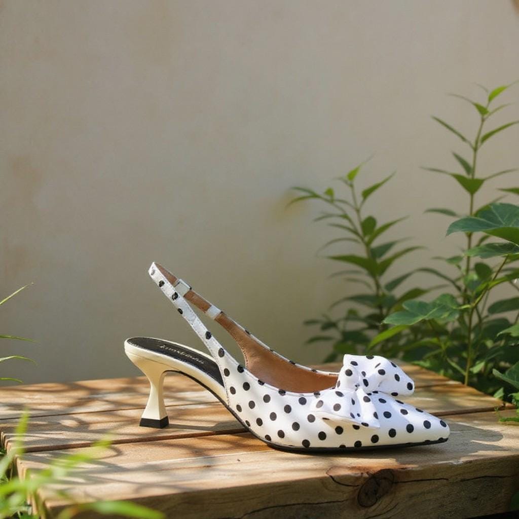 Polka Dot Heels, Black and White Bow Pumps, Women's Slingback Heels, Pointed Toe Pumps, Vintage Heels, Elegant Party Shoes, Statement Shoes