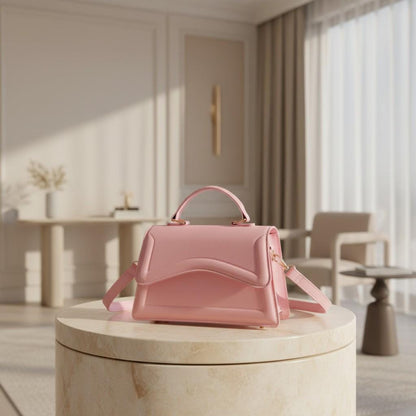 Pink Handbag for Women, Structured Shoulder Bag, Top Handle Crossbody Purse, Minimalist Flap Bag, Everyday Pink Purse