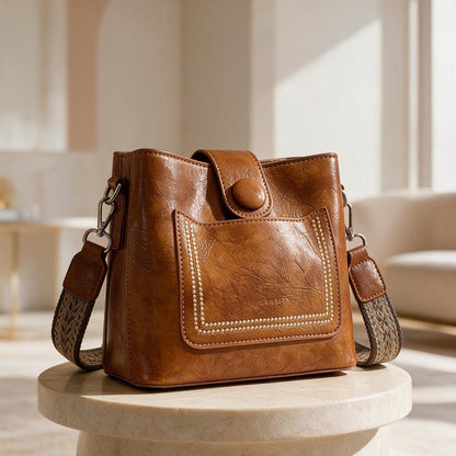 Brown Shoulder Handbag, Structured Purse with Front Pocket, Vintage Inspired Bag, Boho Crossbody Purse, Everyday Womens Bag