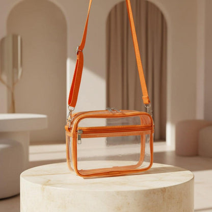 Orange Clear Crossbody Bag, Transparent Shoulder Purse, Zipper Handbag