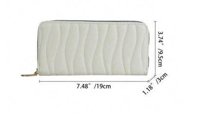 White Zip Around Wallet, Quilted Womens Wallet, Elegant Minimalist Purse