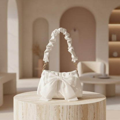 White Bow Shoulder Bag, Coquette Satin Purse, Large Ribbon Bow Handbag, Y2K Romantic Bag