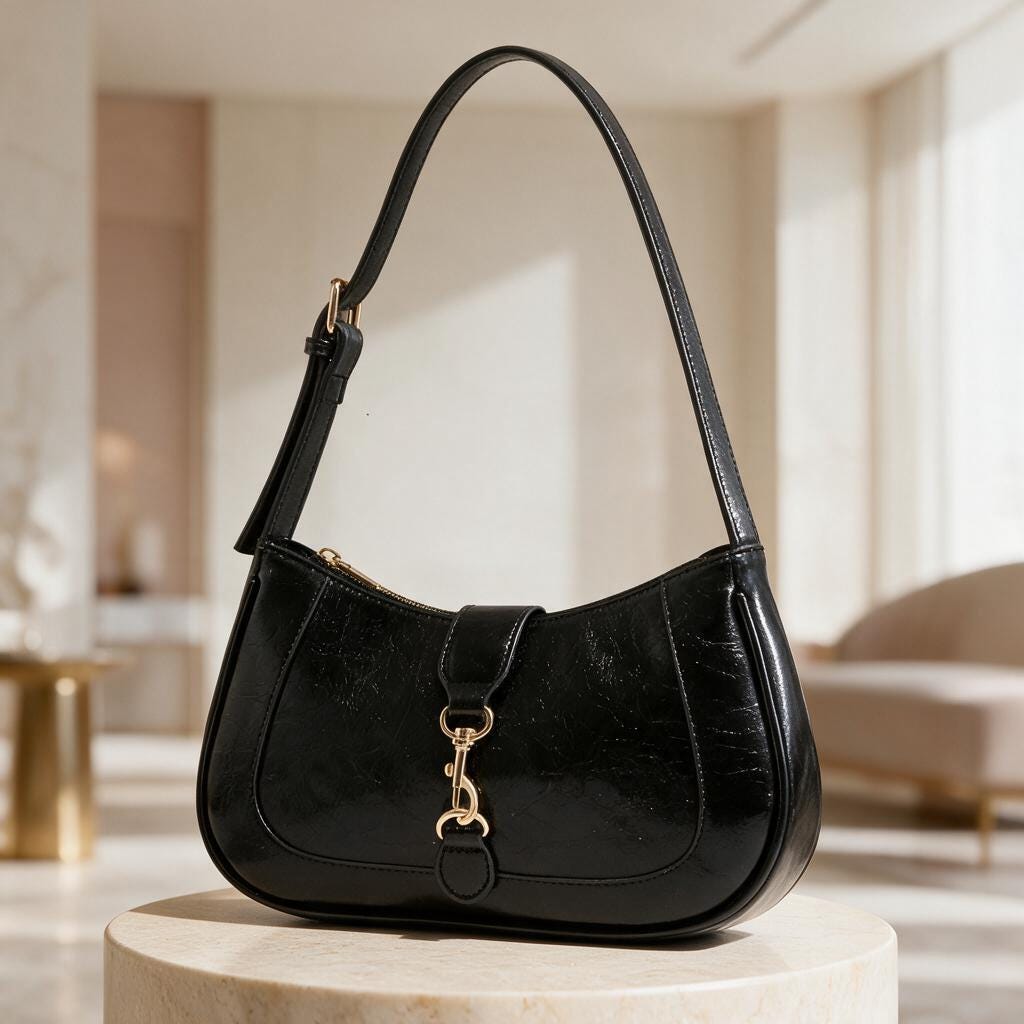 Black Shoulder Bag, Y2K Hobo Purse, Minimalist Handbag, Vintage Inspired Everyday Bag