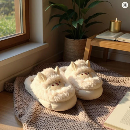 Fuzzy Sheep Slippers, Cute Lamb House Shoes, Plush Cozy Slippers for Women