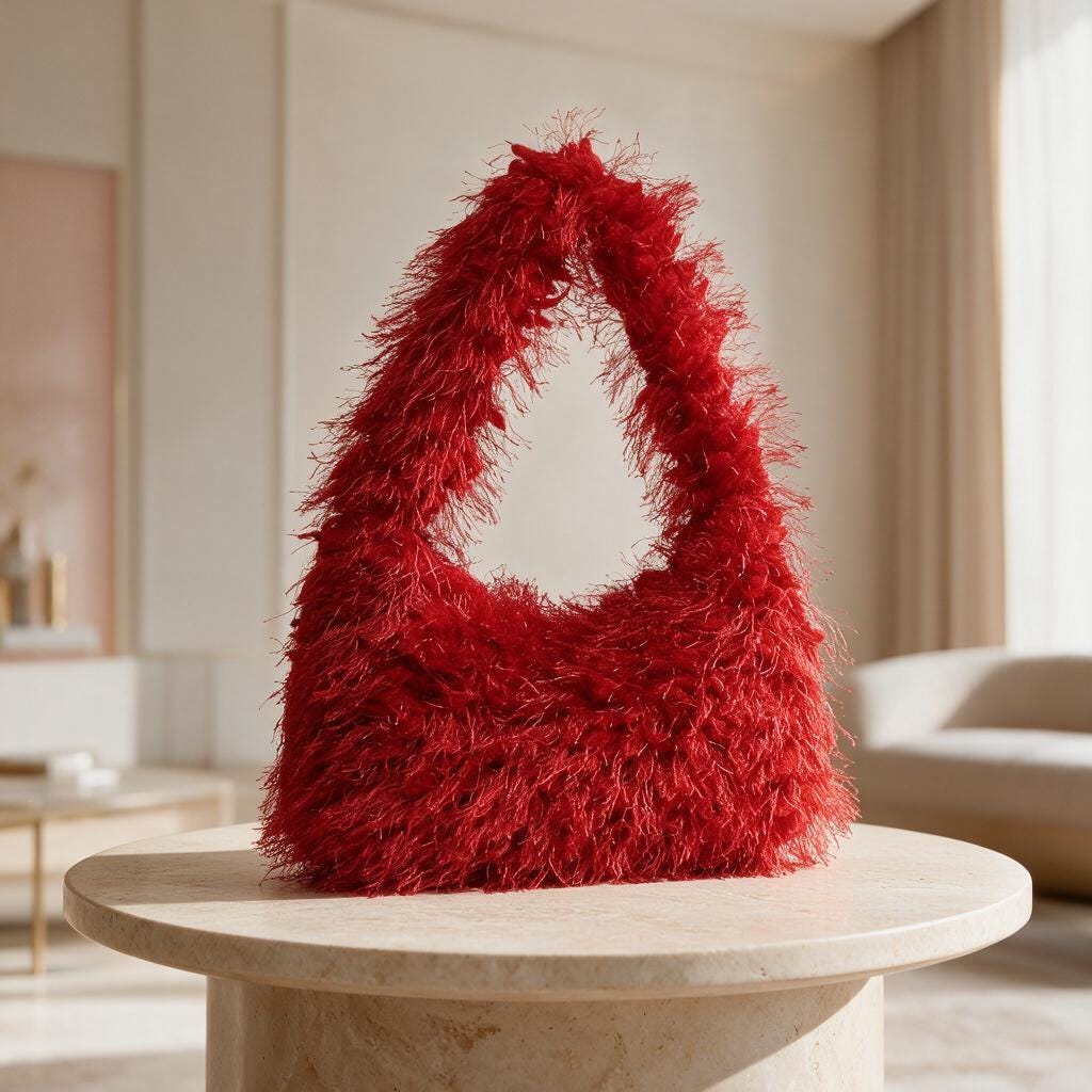Red Fuzzy Shoulder Bag, Fluffy Handbag, Y2K Statement Purse, Cute Red Bag