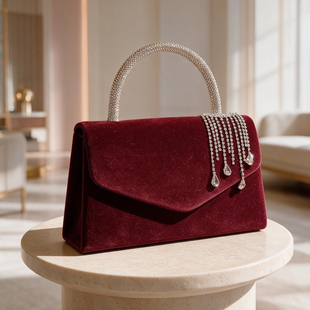 Burgundy Evening Clutch, Rhinestone Handle Bag, Red Formal Purse, Wedding Guest Bag