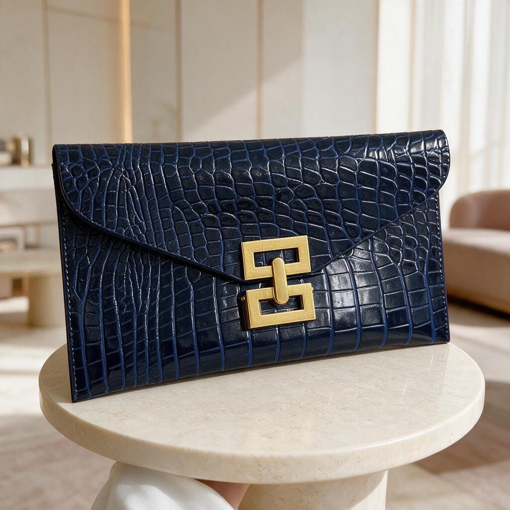 Navy Blue Croc Embossed Clutch, Royal Blue Envelope Purse, Gold Clasp Evening Bag, Elegant Flap Handbag, Wedding Guest Purse