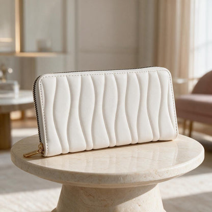 White Zip Around Wallet, Quilted Womens Wallet, Elegant Minimalist Purse