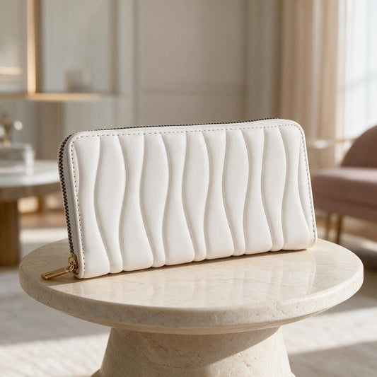 White Zip Around Wallet, Quilted Womens Wallet, Elegant Minimalist Purse