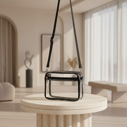 Clear Crossbody Bag, Transparent Shoulder Purse, Black Trim Zipper Handbag