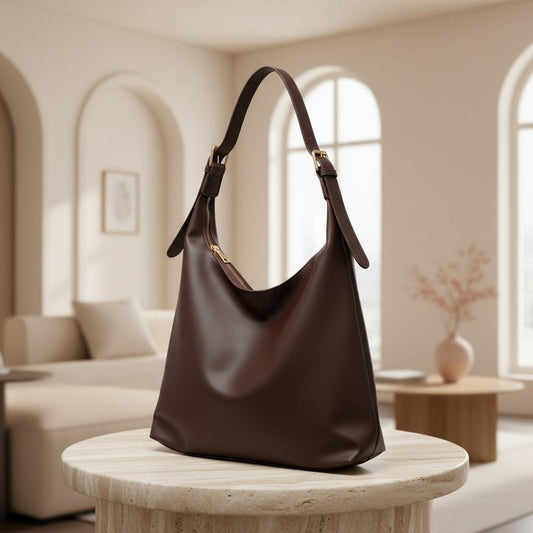 Dark Brown Hobo Bag, Minimalist Shoulder Bag, Slouchy Everyday Purse, Chocolate Brown Handbag, Casual Work Bag