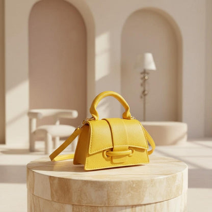 Yellow Top Handle Bag, Structured Crossbody Purse, Bright Yellow Handbag, Flap Shoulder Bag, Small Everyday Bag
