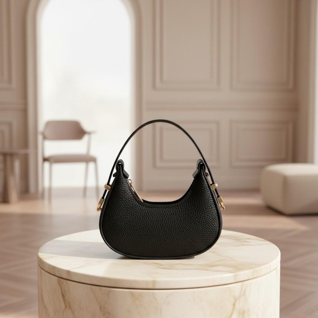 Black Crescent Shoulder Bag, Pebbled Hobo Purse, Textured Half Moon Handbag, Gold Hardware Bag, Minimalist Everyday Purse