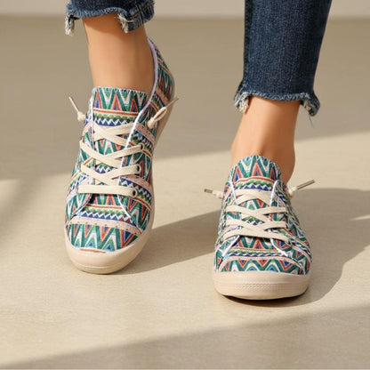 Geometric Sneakers for Women, Colorful Tribal Print Shoes, Boho Lace Up Casual Sneakers, Aztec Inspired Footwear