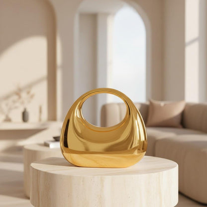 Gold Metallic Handbag, Sculptural Top Handle Bag, Statement Evening Purse, Modern Party Bag, Chic Wedding Guest Bag