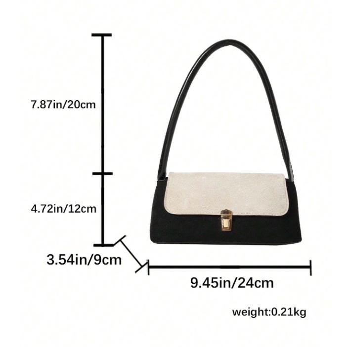 Black Baguette Bag, Two Tone Shoulder Purse, Women's Flap Handbag, Minimalist Top Handle Bag, Black Cream Purse