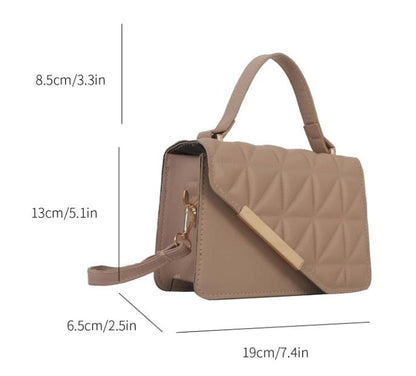 Nude Quilted Handbag, Beige Flap Shoulder Purse, Geometric Top Handle Bag, Elegant Crossbody Purse, Minimalist Womens Bag