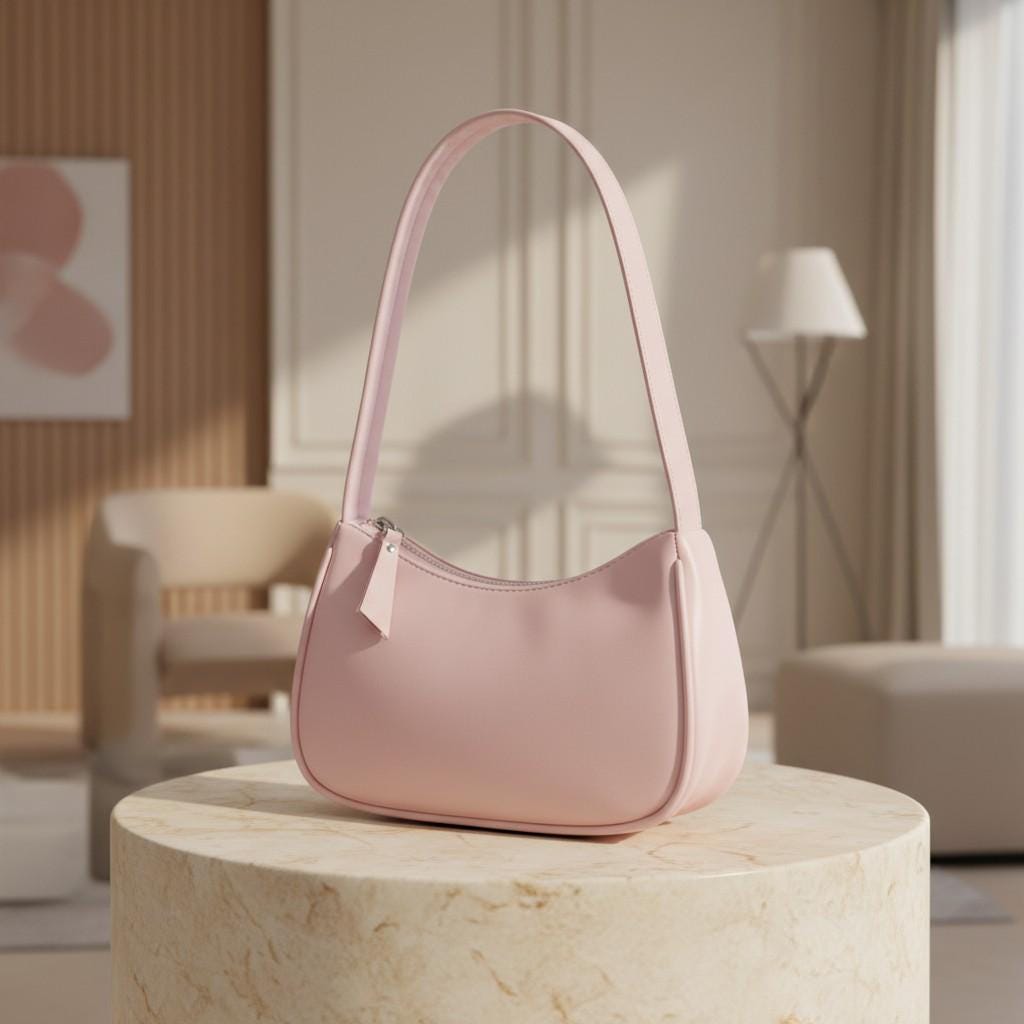 Pink Baguette Shoulder Bag, Cute Y2K Purse, Soft Pink Underarm Handbag, Minimalist Women's Small Shoulder Bag
