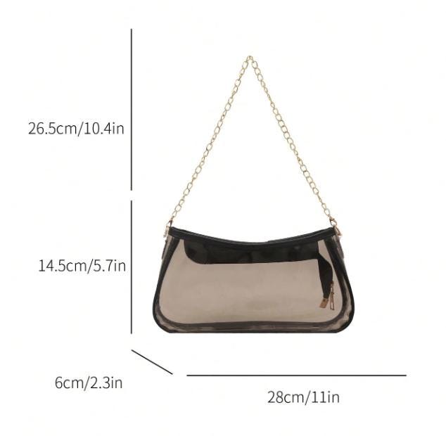 Clear Shoulder Bag, Transparent Crossbody Purse, Black PVC Handbag, Gold Chain Bag, Y2K Clear Bag, Trendy Women's Bag