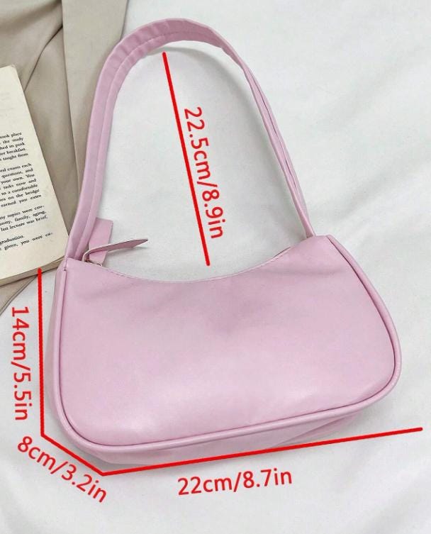 Pink Baguette Shoulder Bag, Cute Y2K Purse, Soft Pink Underarm Handbag, Minimalist Women's Small Shoulder Bag