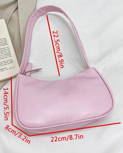 Pink Baguette Shoulder Bag, Cute Y2K Purse, Soft Pink Underarm Handbag, Minimalist Women's Small Shoulder Bag