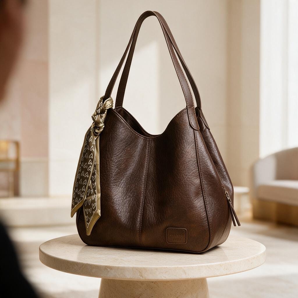 Brown Hobo Bag, Chocolate Shoulder Purse, Slouchy Handbag with Scarf, Casual Womens Bag, Boho Inspired Shoulder Bag