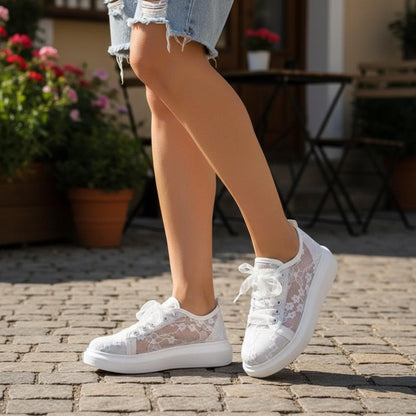 Lace Bridal Sneakers, White Wedding Shoes for Bride, Romantic Wedding Sneakers, Lace Up Platform Shoes, Bridal Reception Shoes